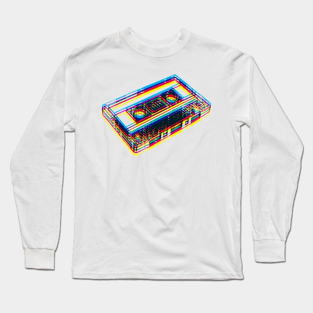 Offset Cassette Tape Long Sleeve T-Shirt by Wright Art